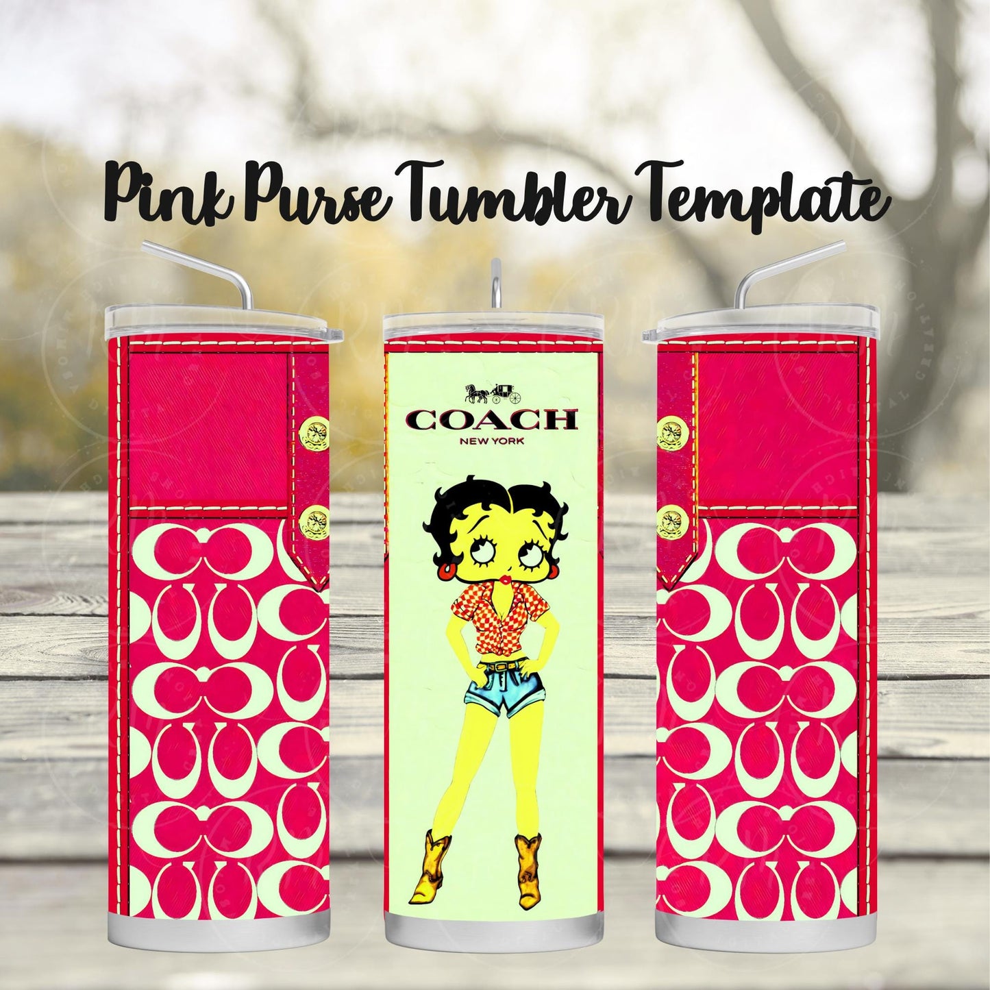 Purse Tumbler Template, Hot Pink Designer Purse, Editable Tumbler Template, Custom Digital Purse Wrap, Gift for Her, Canva DIY