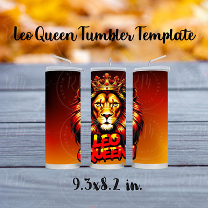 Leo Queen Tumbler Wrap: Crowned Lion Sublimation Design (Digital Download)