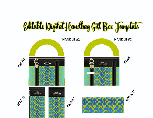 Blue and Yellow Handbag Gift Box Template, Designer Gift Box, Custom Digital Handbag Template, Canva DIY Purse Design, Grad Gift