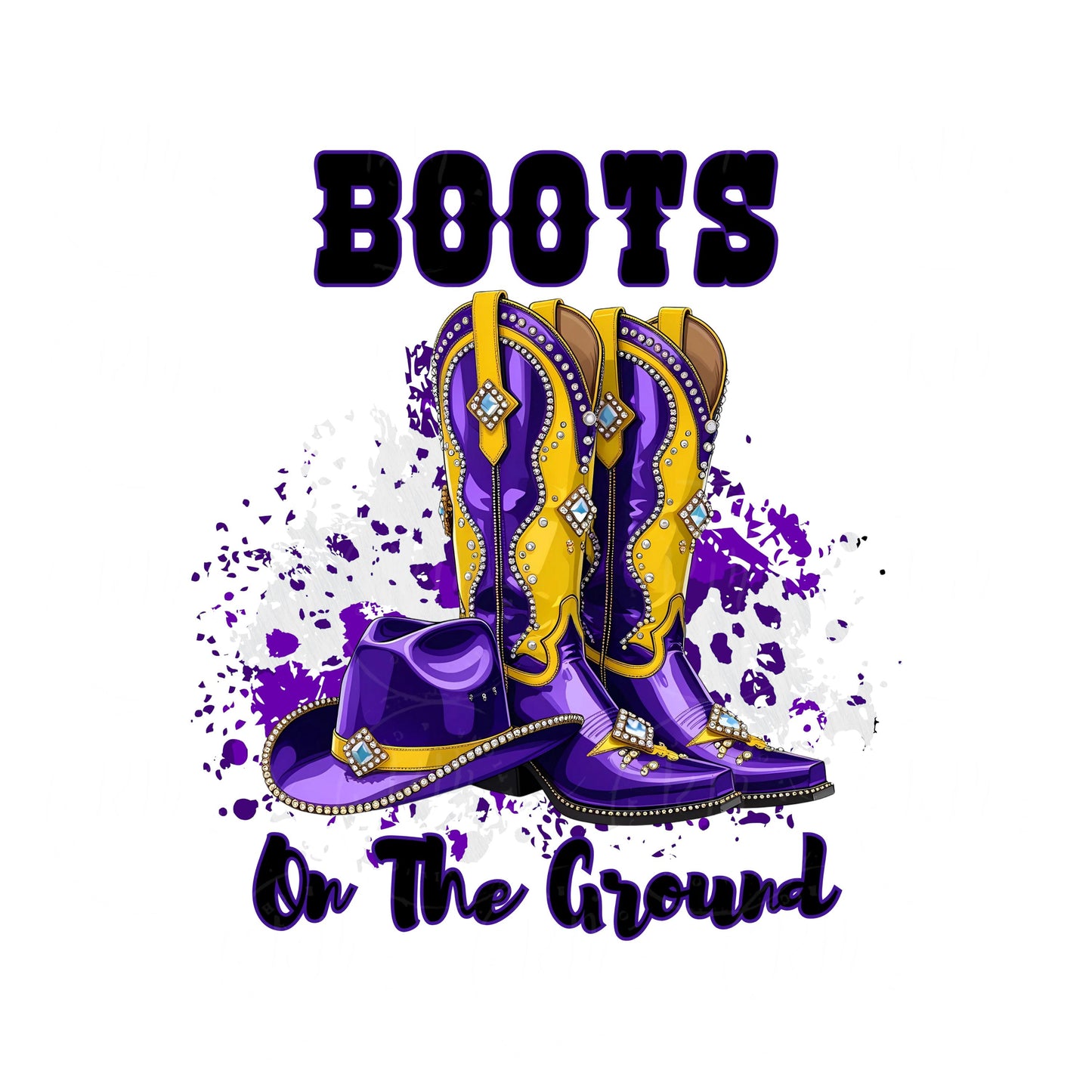 Boots on the Ground PNG, Purple and Yellow Western Boots Clipart PNG, Country Cowgirl Hat, Sublimation Design, Southern Rodeo Graphic