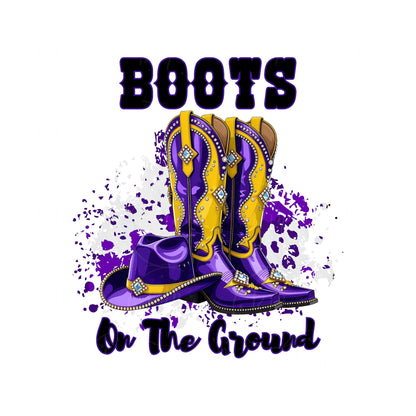 Boots on the Ground PNG, Purple and Yellow Western Boots Clipart PNG, Country Cowgirl Hat, Sublimation Design, Southern Rodeo Graphic