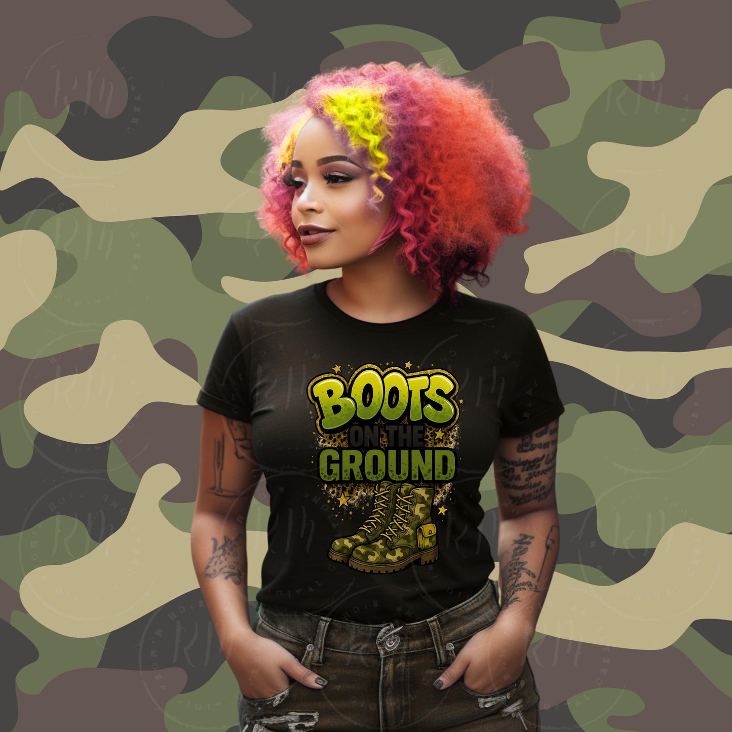 Boots On The Ground Viral Remix: Camo Combat Boots PNG (Digital Download