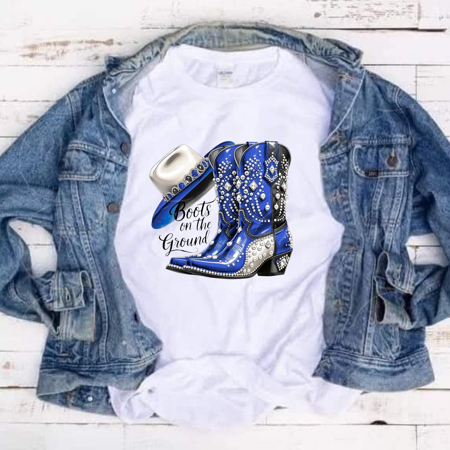 Rhinestone Cowgirl Boots PNG: Blue & Gray Western Clipart (Digital Download)