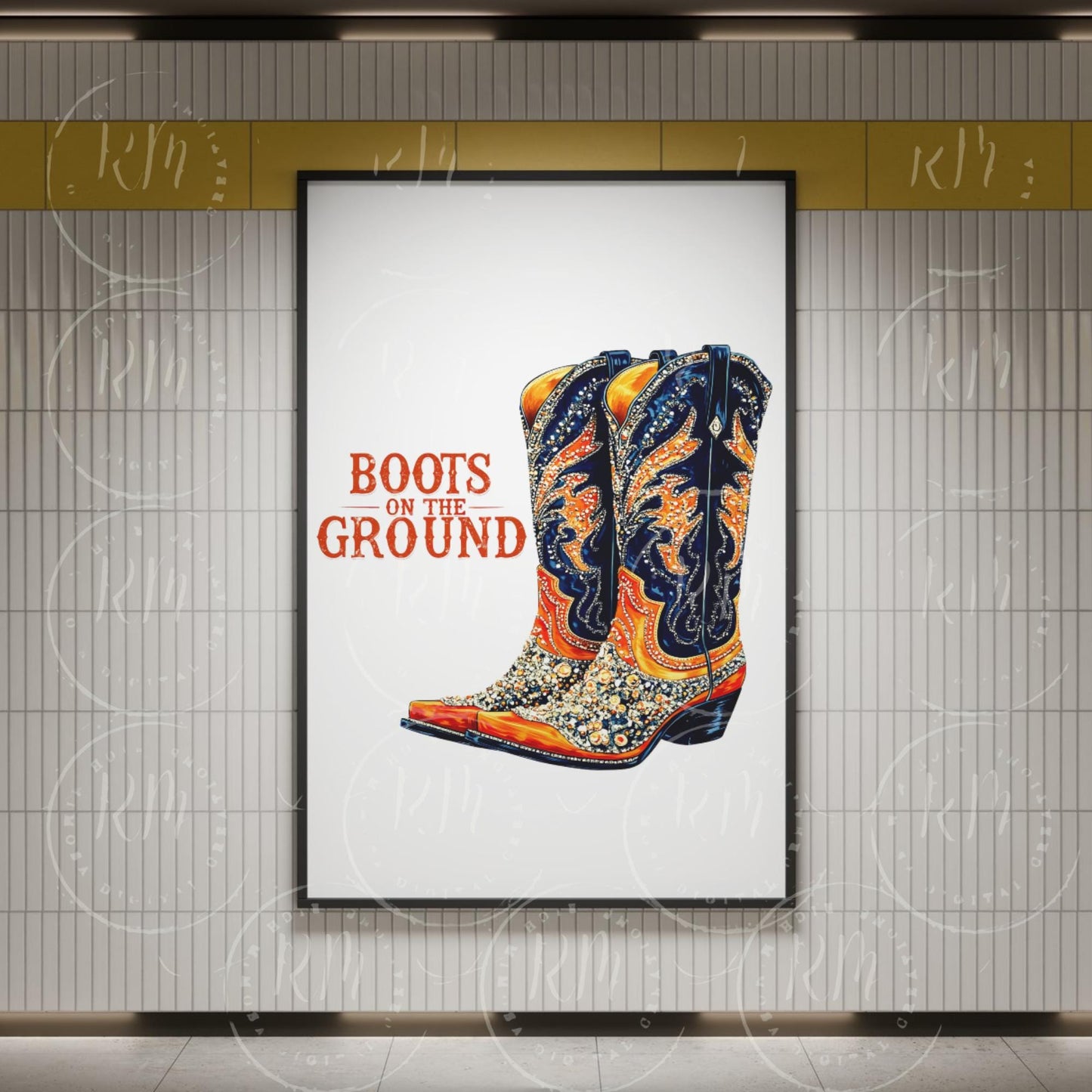Rhinestone Cowgirl Boots PNG: Orange and Blue Western Clipart (Digital Download)