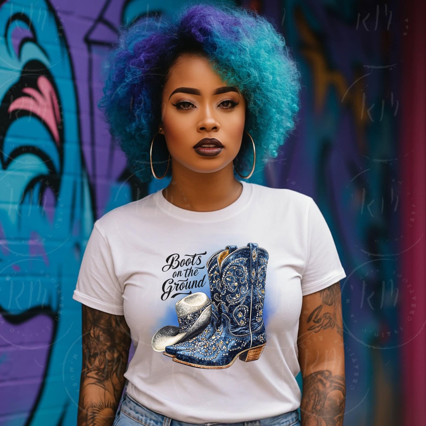 Blue Rhinestone Cowgirl Boots & Hat Clipart: Western PNG Art (Digital Download)