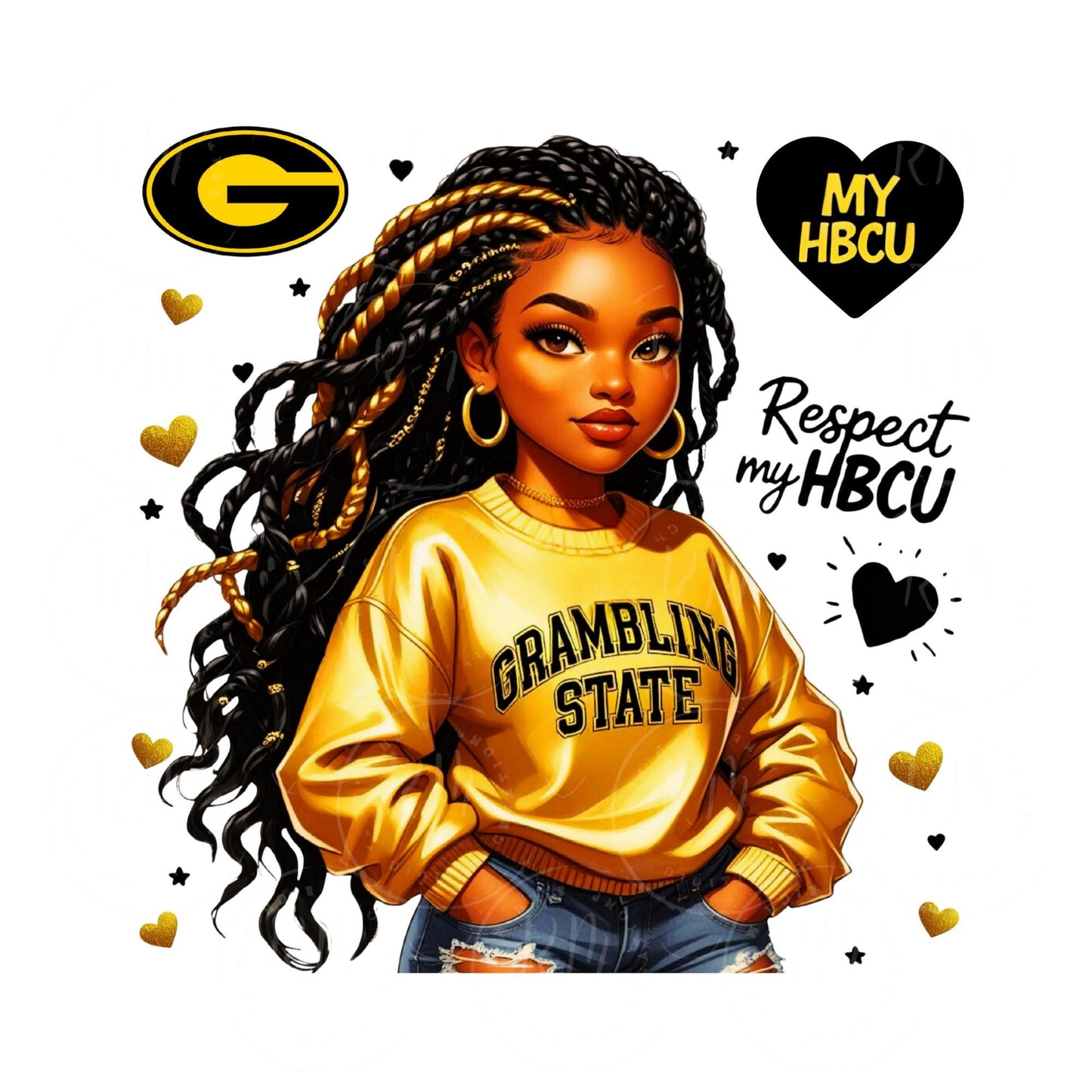 Grambling State University Clipart: Black Woman PNG, HBCU Design (Digital Download)