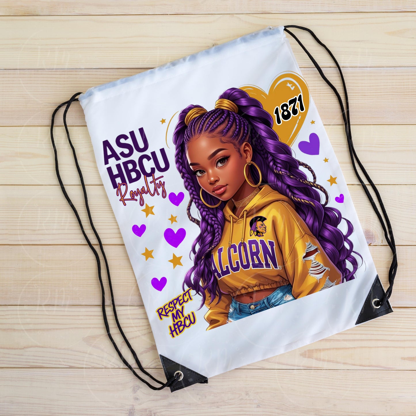 Alcorn State University Girl Clipart | HBCU PNG for T-Shirts and other Merch | ASU Purple & Gold Braids Black Woman Sublimation Design