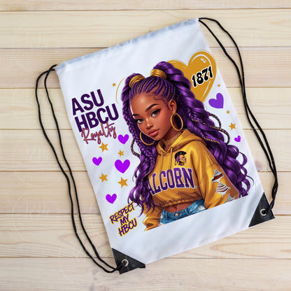 Alcorn State University Girl Clipart | HBCU PNG for T-Shirts and other Merch | ASU Purple & Gold Braids Black Woman Sublimation Design