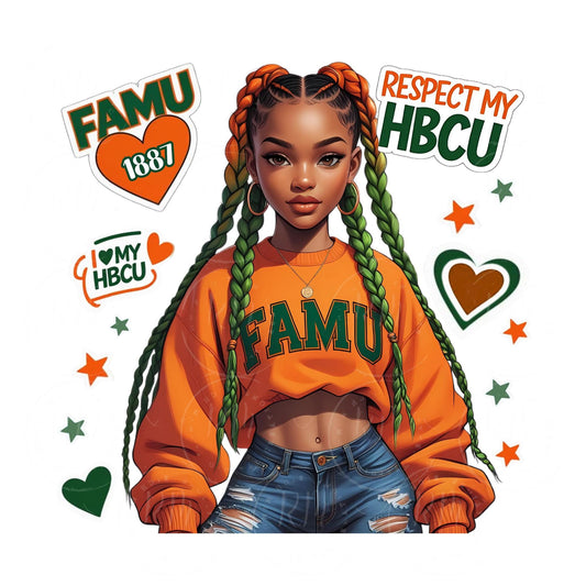 FAMU Girl Clipart: HBCU PNG, Black Woman Braids (Digital Download)