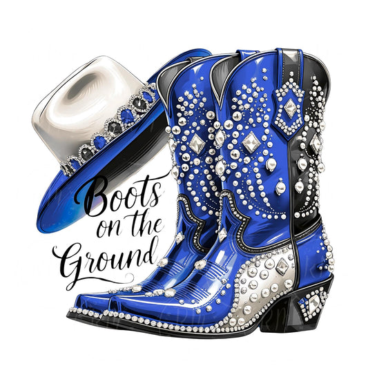 Rhinestone Cowgirl Boots PNG: Blue & Gray Western Clipart (Digital Download)